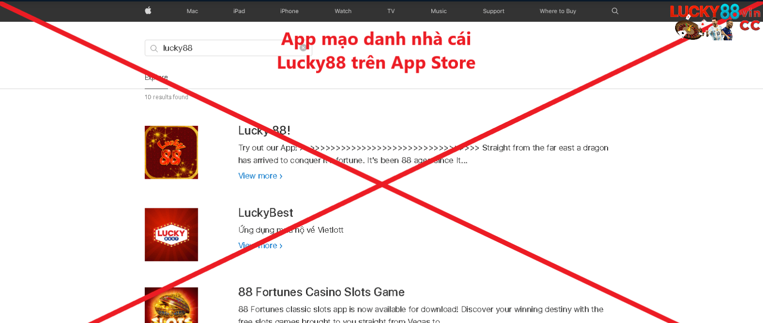 App mạo danh nhà cái Lucky88 trên App Store