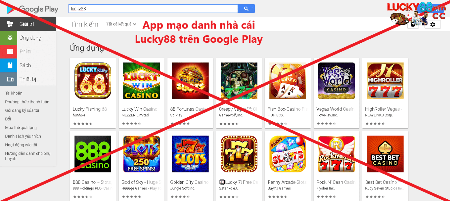 App mạo danh nhà cái Lucky88 trên Google Play